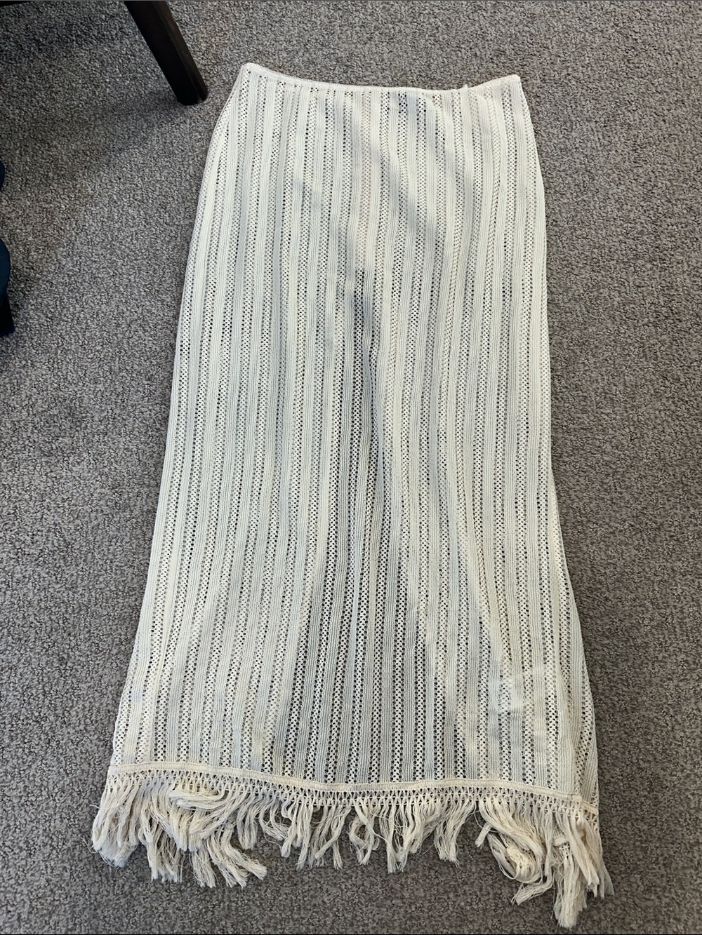 Urban Outfitters Cream Open-Knit Fringe Maxi Skirt